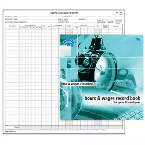 Picture of ZIONS HOURS AND WAGES RECORD BOOK LARGE UP TO 25 EMPLOYEES 270 X 265MM