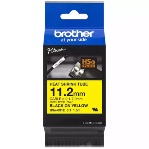 Picture of BROTHER HSE-631E HEAT SHRINK TUBE LABELLING TAPE 11.2MM BLACK ON YELLOW