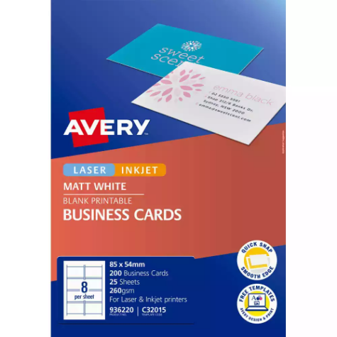 Picture of AVERY 936220 C32015 QUICK AND CLEAN BUSINESS CARDS INKJET MATT 250GSM PACK 200