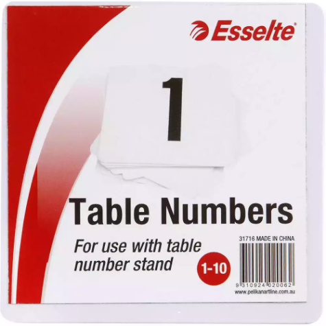 Picture of ESSELTE TABLE NUMBERS 1-10 100MM WHITE PACK 10