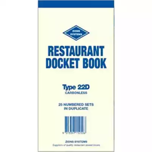 Picture of ZIONS 22D RESTAURANT DOCKET BOOK CARBONLESS DUPLICATE 200 X 95MM