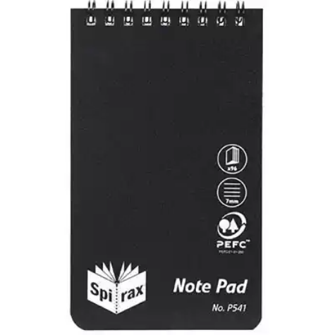 Picture of SPIRAX P541 REPORTERS NOTEBOOK SPIRAL BOUND TOP OPEN 96 PAGE 87 X 147MM BLACK