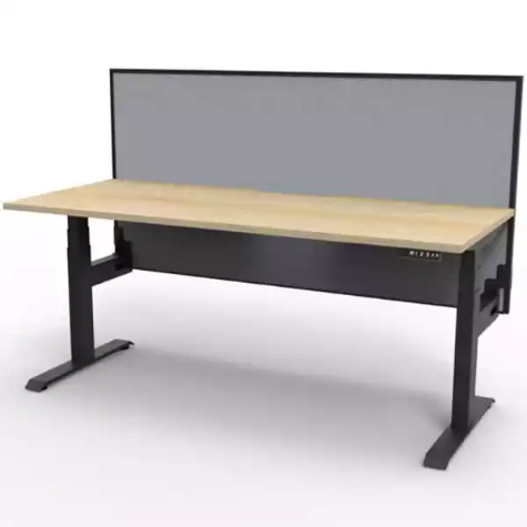 Picture of RAPIDLINE BOOST PLUS HEIGHT ADJUSTABLE SINGLE SIDED WORKSTATION WITH SCREEN 1500 X 750MM NATURAL OAK TOP / BLACK FRAME / GREY SCREEN