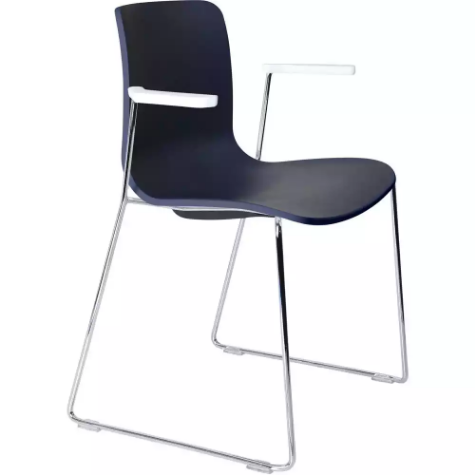 Picture of DAL ACTI CHAIR SLED BASE ARMS WHITE ARM-PADS AND CHROME FRAME NAVY BLUE POLYPROP SHELL