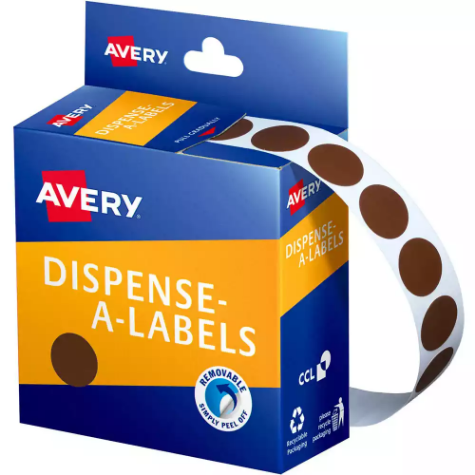 Picture of AVERY 937237 ROUND LABEL DISPENSER 14MM BROWN BOX 1050