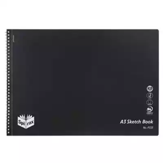 Picture of SPIRAX P533 SKETCH BOOK SPIRAL BOUND SIDE OPEN 40 PAGE A3 BLACK