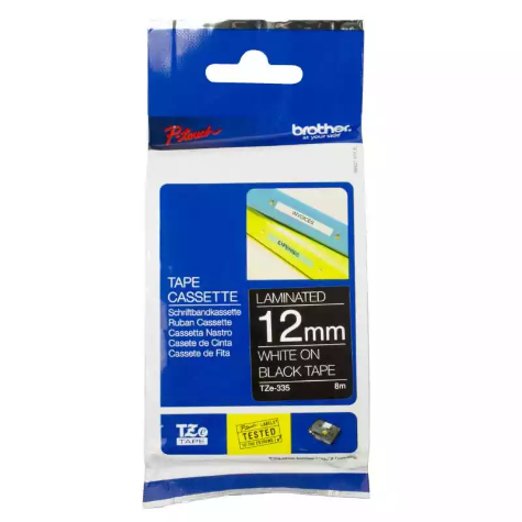 Picture of BROTHER TZE-335 LAMINATED LABELLING TAPE 12MM WHITE ON BLACK