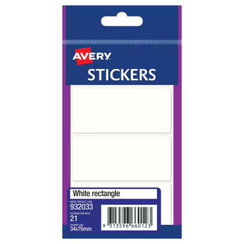 Picture of AVERY 932033 MULTI-PURPOSE STICKERS RECTANGLE 76 X 34MM WHITE PACK 21