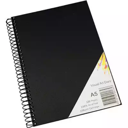 Picture of QUILL VISUAL ART DIARY 110GSM 120 PAGE A5 PP BLACK