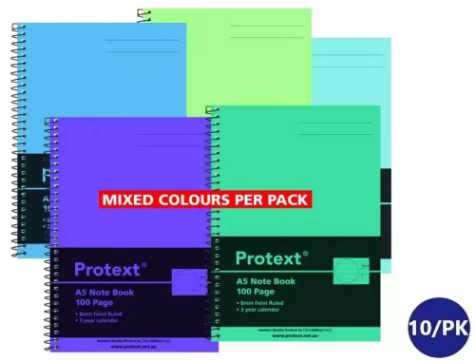 Picture of PROTEXT NOTE BOOK 8MM FEINT RULED 55GSM 100 PAGE A5 ASSORTED