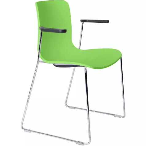 Picture of DAL ACTI CHAIR SLED BASE ARMS BLACK ARM-PADS AND CHROME FRAME GREEN POLYPROP SHELL