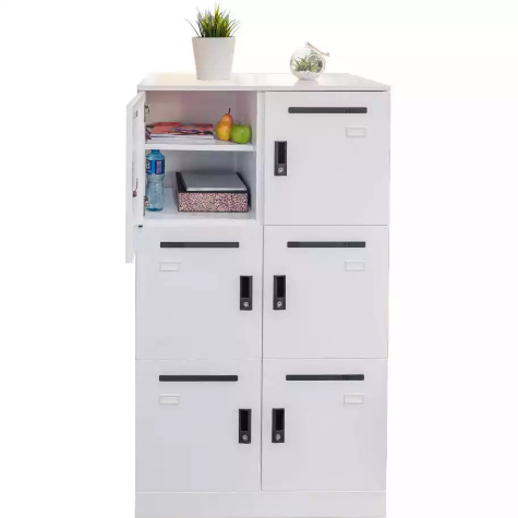 Picture of GO STEEL OFFICE LOCKER UNIT 6 LOCKABLE COMPARTMENTS 800 X 485 X 1375MM WHITE CHINA