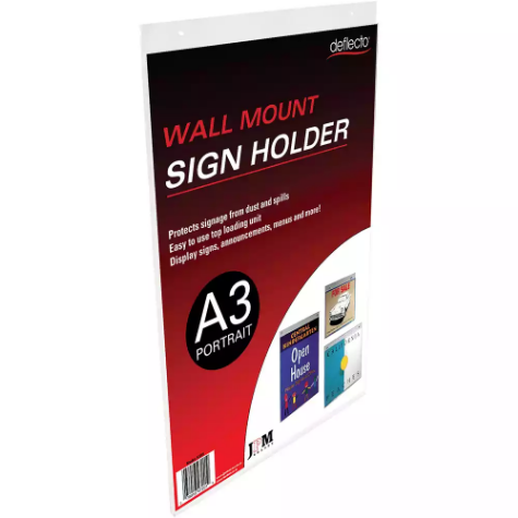 Picture of DEFLECTO SIGN HOLDER WALL MOUNT PORTRAIT A3 CLEAR