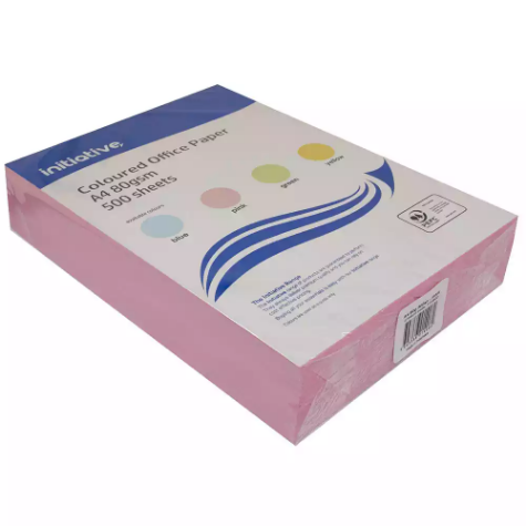 Picture of INITIATIVE COLOURS COPY PAPER 80GSM A4 PINK PACK 500 SHEETS