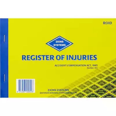 Picture of ZIONS ROID REGISTER OF INJURIES BOOK VIC 145 X 210MM