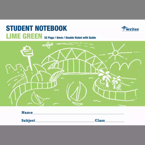 Picture of WRITER STUDENT NOTEBOOK 8MM DOUBLE RULED/GUIDE 32 PAGE 250 X 175MM LIME