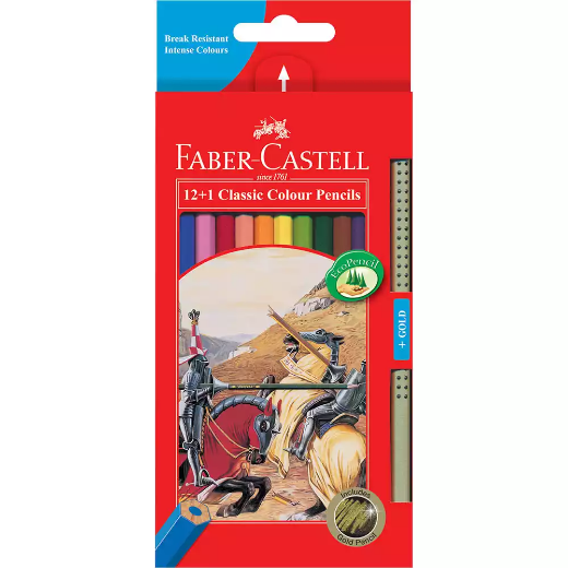 Picture of FABER-CASTELL CLASSIC COLOUR PENCILS ASSORTED PACK 12 BONUS GOLD GRIP PENCIL