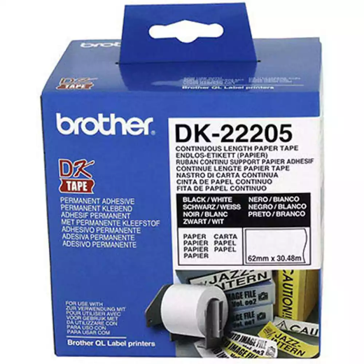 Picture of BROTHER DK-22205 CONTINUOUS PAPER LABEL ROLL 62MM X 30.48M WHITE