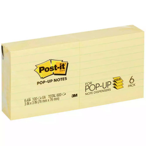 Picture of POST-IT R335-YL POP UP LINED NOTES 76 X 76MM YELLOW PACK 6