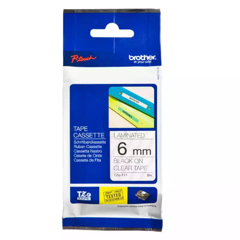 Picture of BROTHER TZE-111 LAMINATED LABELLING TAPE 6MM BLACK ON CLEAR