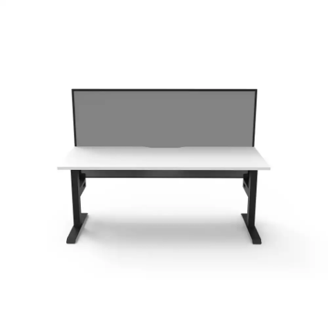 Picture of RAPIDLINE BOOST STATIC SINGLE SIDED WORKSTATION WITH SCREEN 1500MM NATURAL WHITE TOP / BLACK FRAME / GREY SCREEN