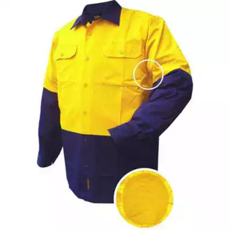 Picture of PRIME MOVER MS801 COTTON DRILL SHIRT LONG SLEEVE LIGHTWEIGHT 2-TONE YELLOW NAVY MEDIUM