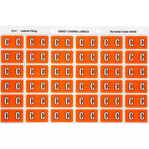 Picture of AVERY 43303 LATERAL FILE LABEL SIDE TAB COLOUR CODE C 25 X 38MM ORANGE PACK 180