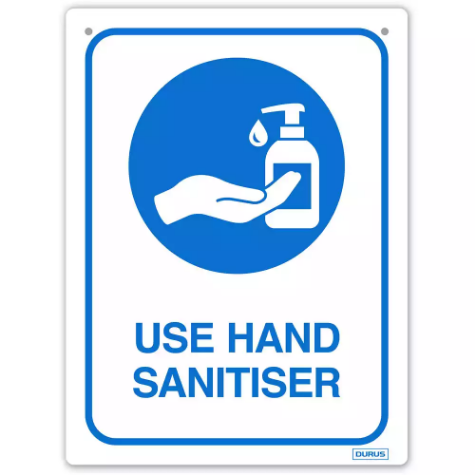 Picture of DURUS WALL SIGN USE HAND SANITISER RECTANGLE 225 X 300MM BLUE/WHITE