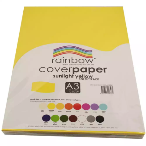 Picture of RAINBOW COVER PAPER 125GSM A3 SUNLIGHT YELLOW PACK 100