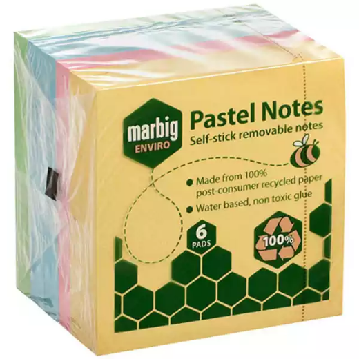 Picture of MARBIG ENVIRO REPOSITIONAL NOTES 100 SHEET 75 X 75MM PASTEL PACK 6