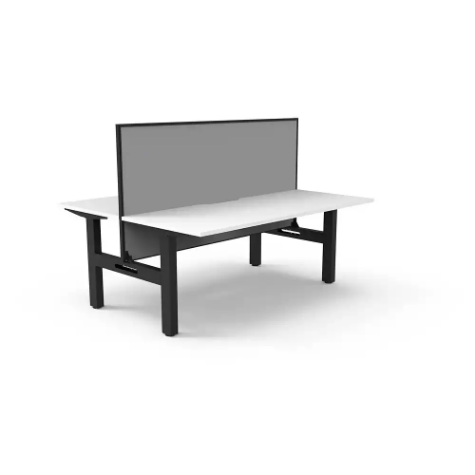 Picture of RAPIDLINE BOOST STATIC DOUBLE SIDED WORKSTATION WITH SCREEN 1800MM NATURAL WHITE TOP / BLACK FRAME / GREY SCREEN