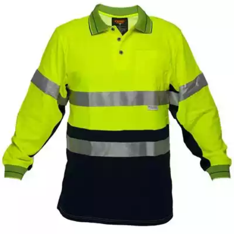 Picture of PORTWEST MP513 HI-VIS POLO SHIRT MICRO MESH WITH TAPE LONG SLEEVE TAPE 2-TONE YELLOW NAVY 4XL