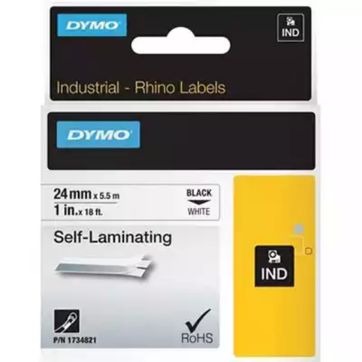 Picture of DYMO SD1734821 RHINO INDUSTRIAL TAPE SELF LAMINATING 24MM BLACK ON WHITE