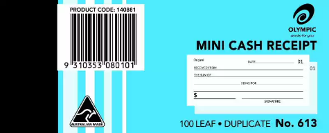 Picture of OLYMPIC 613 MINI CASH RECEIPT BOOK DUPLICATE 100 LEAF 50 X 125MM