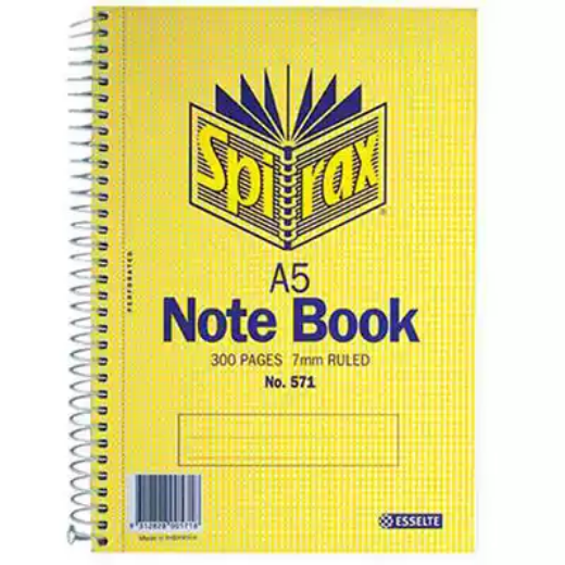 Picture of SPIRAX 571 NOTEBOOK 7MM RULED SPIRAL BOUND SIDE OPEN 300 PAGE A5