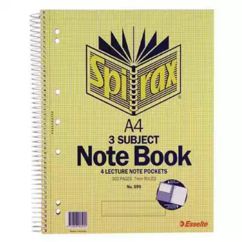 Picture of SPIRAX 599 3-SUBJECT NOTEBOOK 7MM RULED SPIRAL BOUND 300 PAGE A4