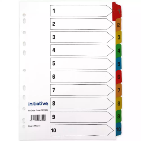 Picture of INITIATIVE INDEX DIVIDERS A4 1-10 TAB WHITE WITH MYLAR TABS