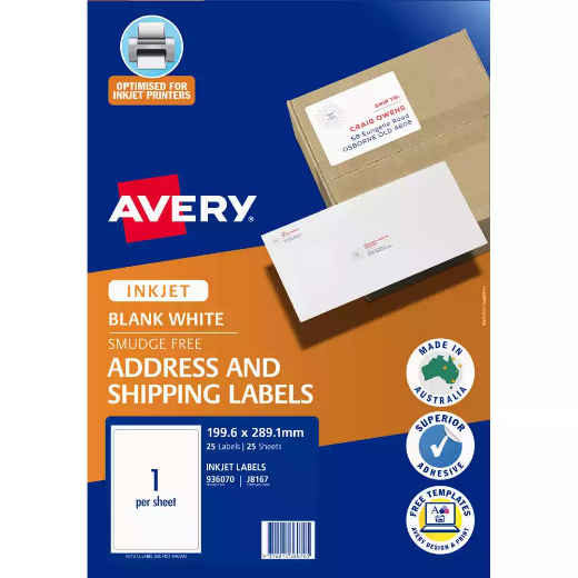 Picture of AVERY 936070 J8167 SHIPPING LABELS INKJET 1UP WHITE PACK 25