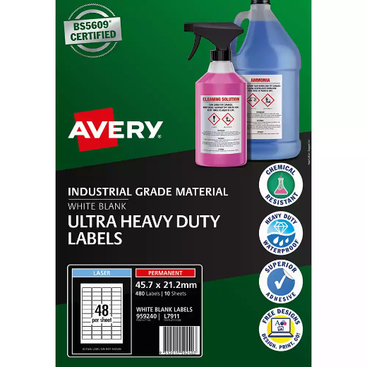 Picture of AVERY 959240 ULTRA-RESISTANT OUTDOOR LABELS 45.7 X 21.2MM WHITE PACK 10