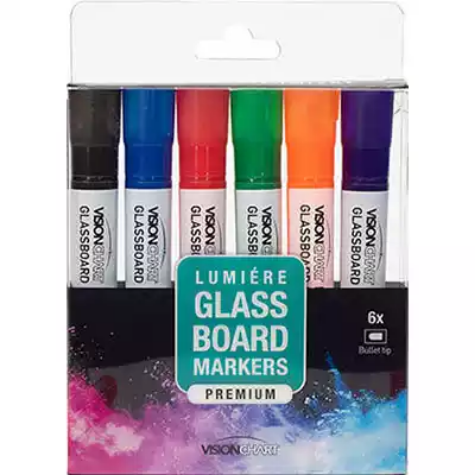 Picture of VISIONCHART LUMIERE GLASSBOARD MARKER BULLET ASSORTED PACK 6