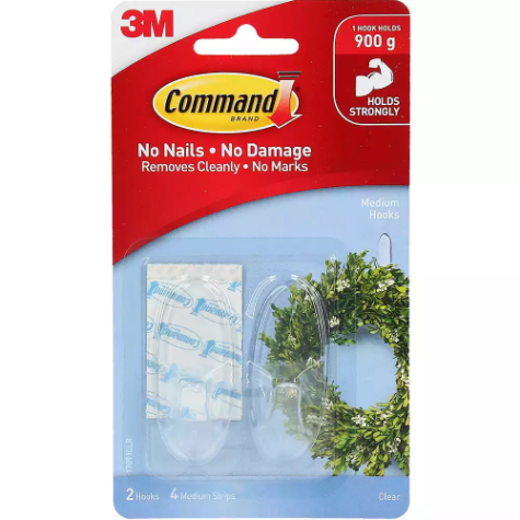 Picture of COMMAND ADHESIVE MEDIUM HOOKS CLEAR PACK 2 HOOKS AND 4 STRIPS