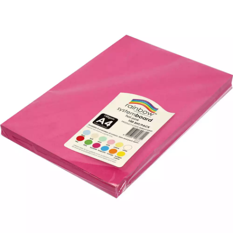 Picture of RAINBOW SYSTEM BOARD 150GSM A4 HOT PINK PACK 100