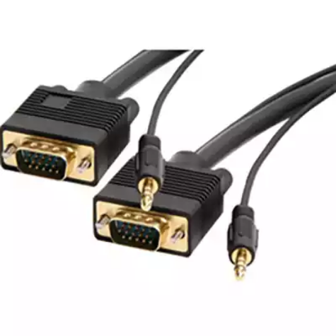 Picture of COMSOL VGA AND AUDIO CABLE 15 PIN MALE TO MALE AND 3.5MM AUDIO PLUG 5M BLACK