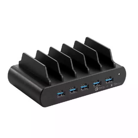 Picture of SHINTARO MULTI 5-PORT GAN CHARGER/DOCK WITH BAYS 150W, 5 USB-A AND USB-C BLACK