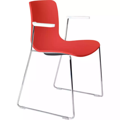 Picture of DAL ACTI CHAIR SLED BASE ARMS WHITE ARM-PADS AND CHROME FRAME RED POLYPROP SHELL