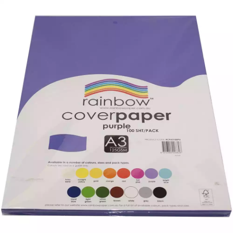 Picture of RAINBOW COVER PAPER 125GSM A3 PURPLE PACK 100