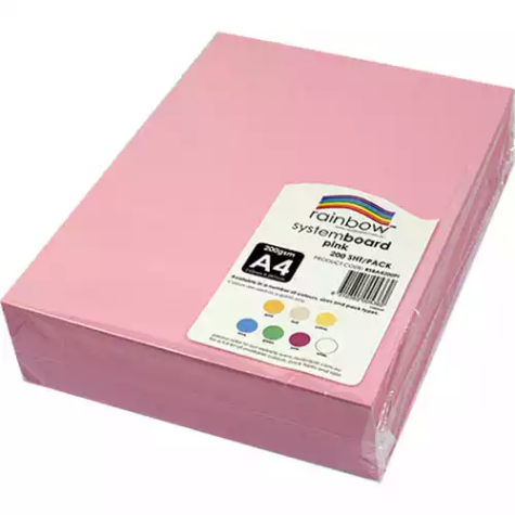 Picture of RAINBOW SYSTEM BOARD 200GSM A4 PINK PACK 200