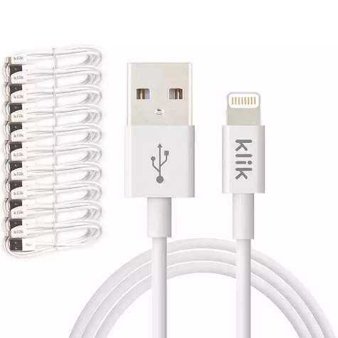 Picture of KLIK APPLE LIGHTNING TO USB SYNC CHARGE CABLE 1200MM WHITE PACK 10