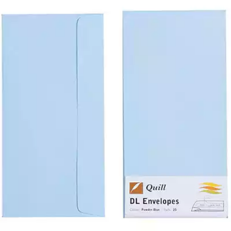 Picture of QUILL DL COLOURED ENVELOPES PLAINFACE STRIP SEAL 80GSM 110 X 220MM POWDER BLUE PACK 25