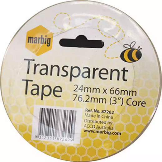 Picture of MARBIG TRANSPARENT TAPE 24MM X 66M 76.2MM CORE